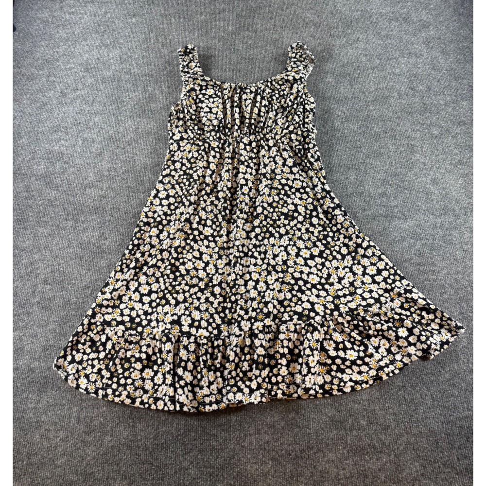 Vibe Sportswear Black Daisy Floral Ribbed Ruffle Hem Mini Dress Size 2X - Picture 3 of 7